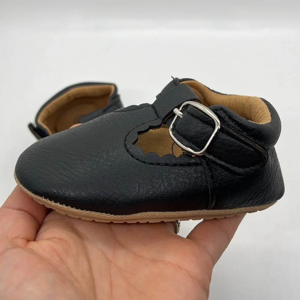 New Black Faux Leather Baby Walker Shoes size 12 months